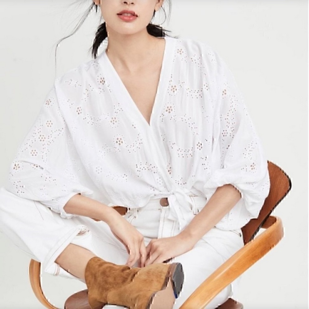 NEW Young Fabulous & Broke NWT Wrap White Eyelet Blouse White
